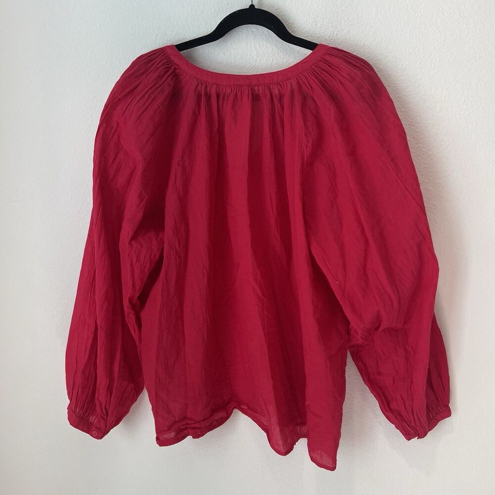 Old Navy Women’s Long Sleeve Red Pink Semi Sheer Top Blouse - Picture 6 of 8